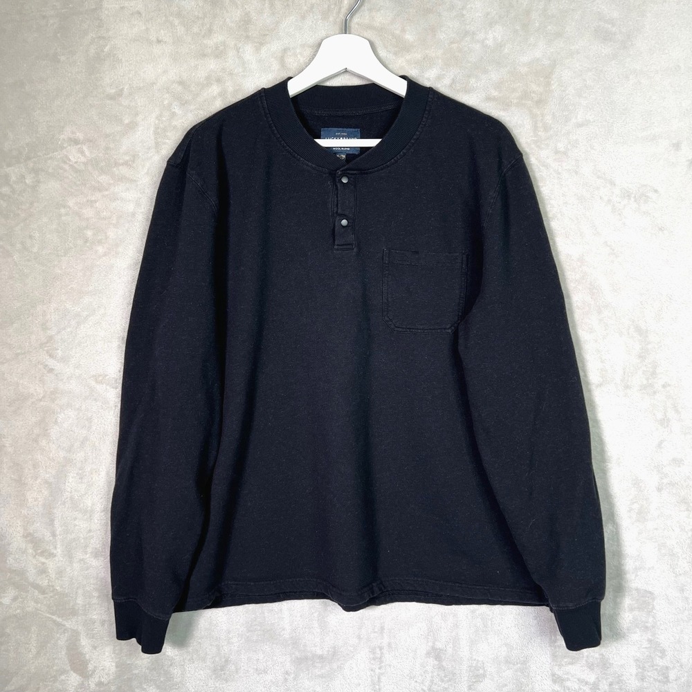 Lucky Brand Wool Blend Henley XL Sweatshirt Black Snap Button Pullover Baselayer